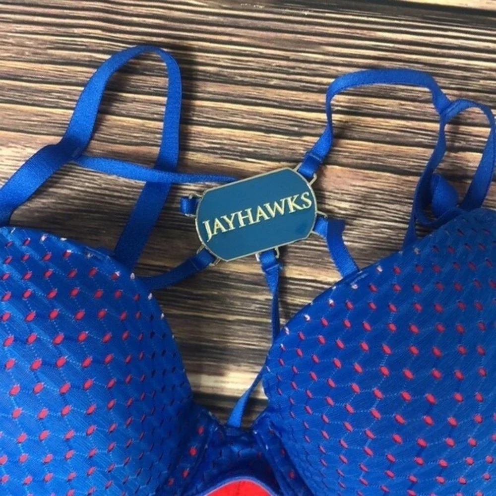 NUYU Kansas University Jayhawks KU Blue Red Mesh Bra NEW Womens Size 36C‎